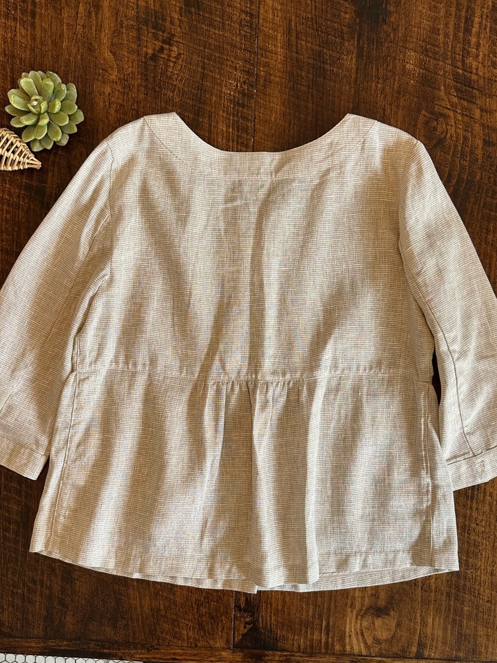 J. Jill | Metallic Linen Shimmer Peplum Jacket Blazer Beige Cream, Size L, NWT - Picture 2 of 10
